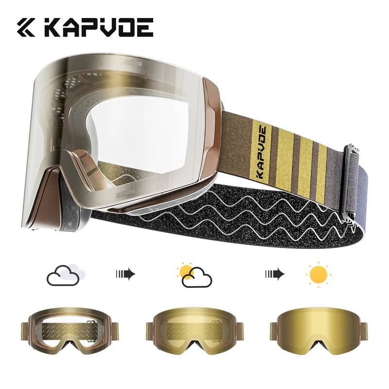 KAPVOE Photochromic Ski Goggles Snowboard OTG Snow Glasses Magnetic Lens Men Women UV400 Double Layers Lens Anti Fog Skating