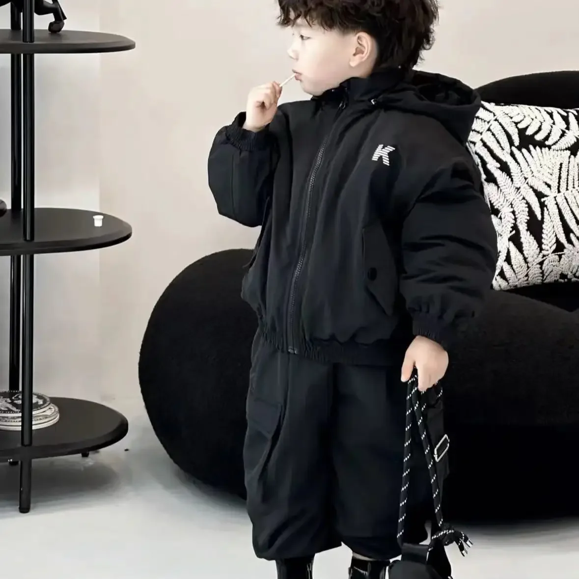 Winter Coat for Kids Boys Hood Outerwear 2024 New Children's Clothing Thick Keep Warm Top and Bottom Two-piece Set 2-10Y outfits