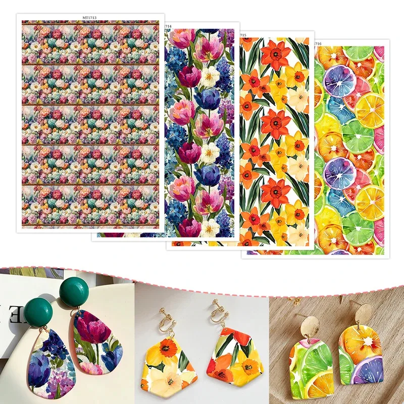 1pc Polymer Clay Transfer Paper Spring Floral Summer Fruit Pattern Water Soluble Sticker for DIY Earring Decals Crafts Supplies