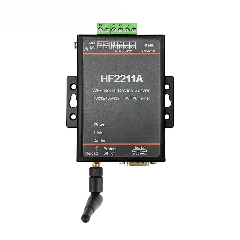 HF2211A Single Port WiFi Serial Server RS485/232/422 to WiFi/Ethernet Communication Module with Rubber Rod Antenna