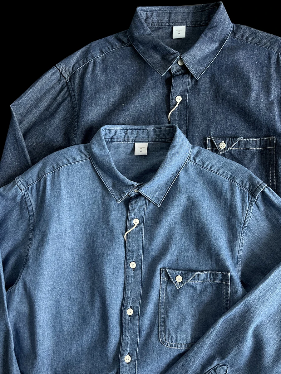 

Cotton Denim Japanese Style Retro Collar Loose Fit Versatile Spring Autumn Shirt Youth Trendy Outerwear Casual Wear