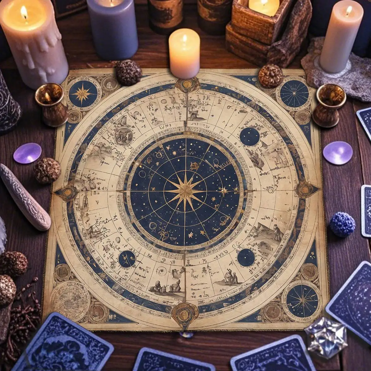 50/75/110/137cm Tarot mat Tarot Tablecloth Retro Celestial Bodies Divination Altar Cloth Starry Sky Compass Tarot Cloth