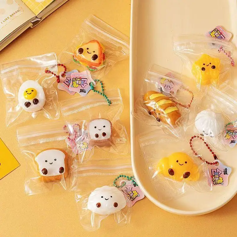 5Pcs Cute Cartoon Food Squeeze Toy Mini Slow Stress Relief Toys Keychain Pendant Decompression Sensory Toys For Kids Adults