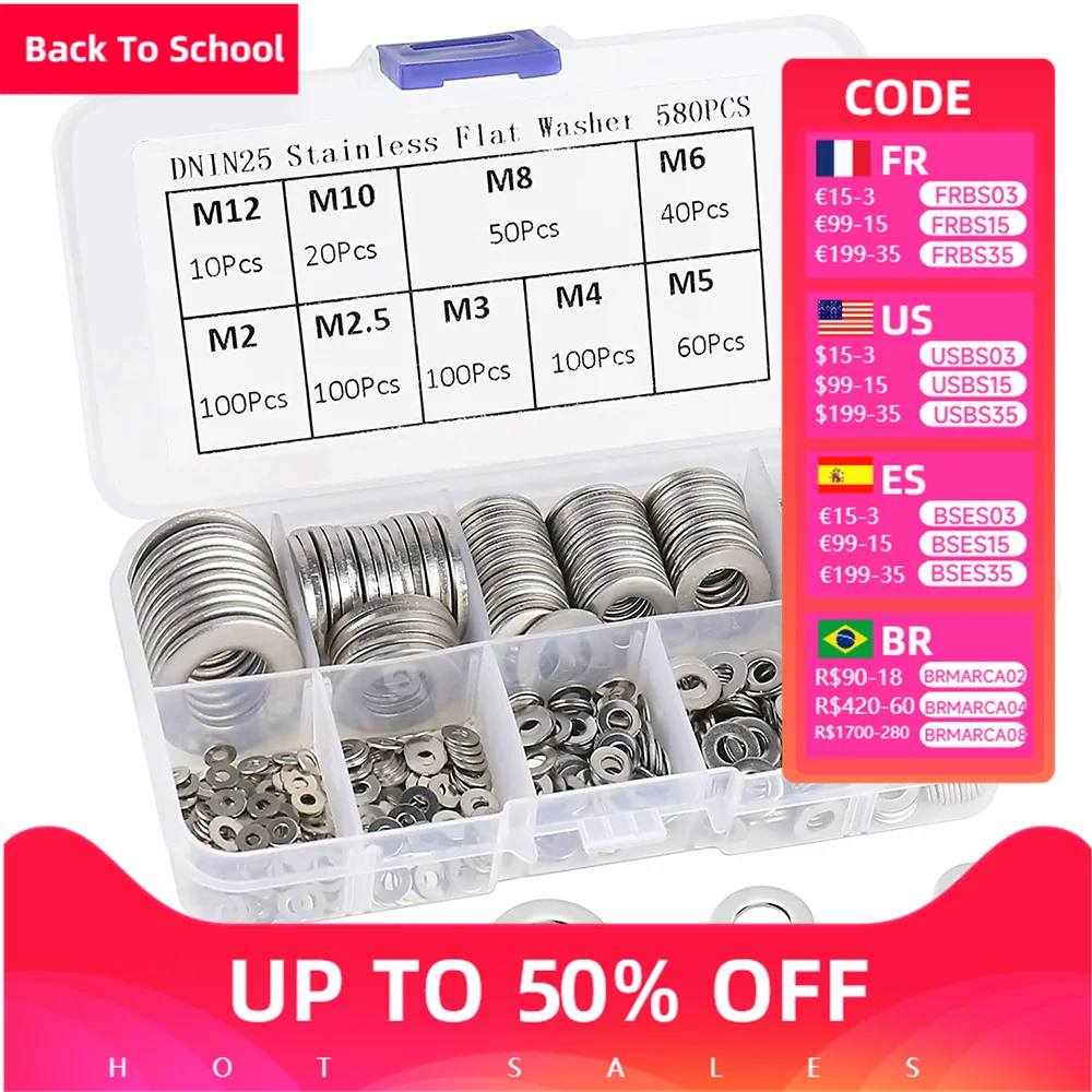

580 шт. уплотнительная прокладка для автомобильного слива масла, комплект из плоской шайбы из нержавеющей стали 304 M2 M2 M2 M2, 5 M3 M4 M5 M6 M8 M10 M12 bolt