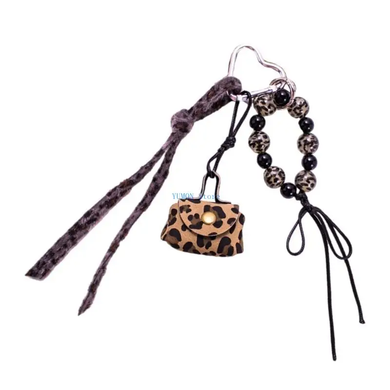 

D0UD Leopard Print Purse Keychain Accessory Beaded Rope Braided Keychain Bag Charm For Handbags Purses And Backpacks