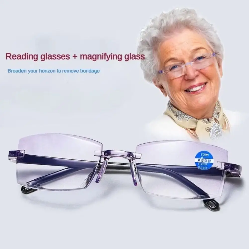 Frameless Presbyopia Eyeglasses Ultralight Optical Eyewear Men's Reading Glasses Spectacle Lens Power +100 To +400 Square Frame