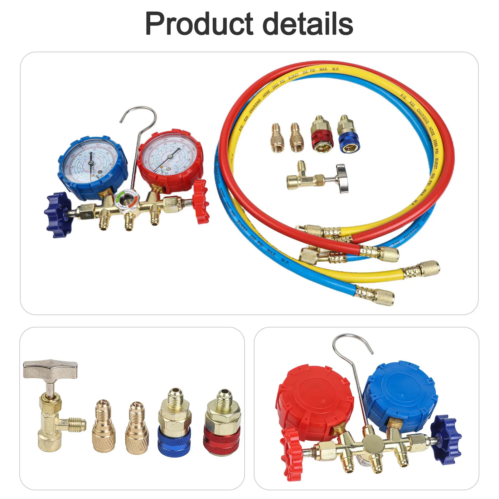 CFC Top-offs Air Conditioning Diagnostics AC Diagnostic Manifold Gauge Extra-strength Hoses Fahrenheit Degree Units For R22