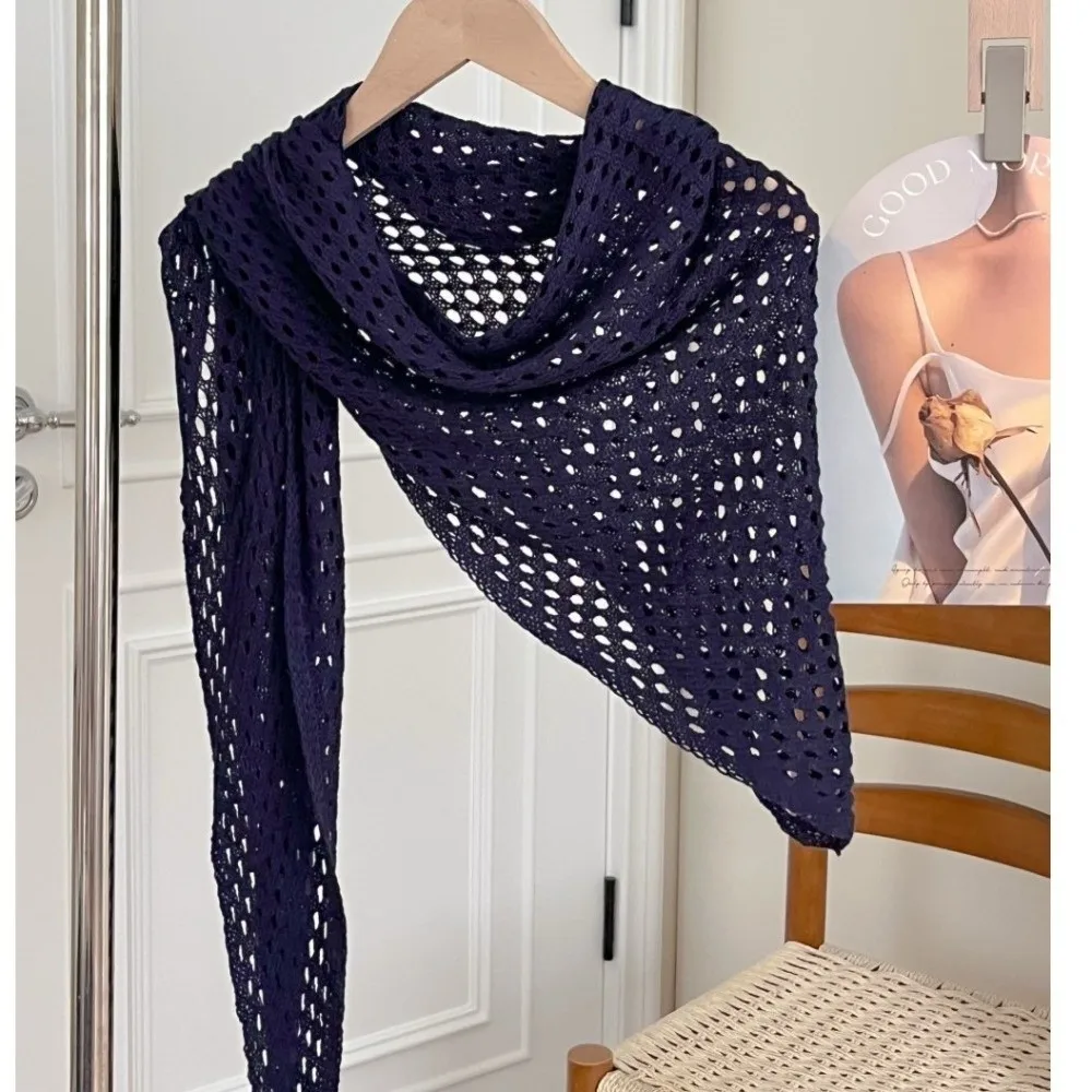 

Stylish Hollow Out Triangle Scarf Shawl Breathable Solid Color Knitted Scarf Lightweight Sun Protection Women Shawl Wrap