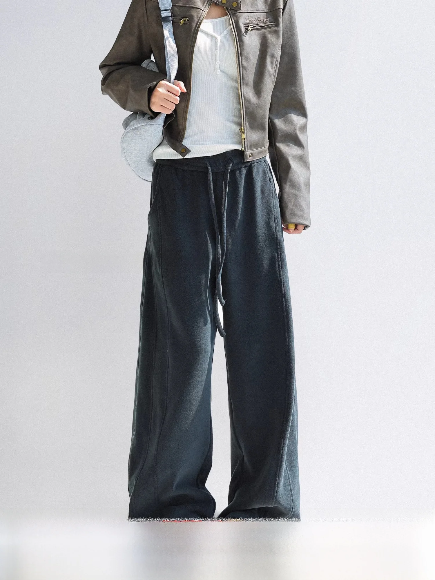 

Свободные широкие брюки женские зимние Thi прямые повседневные спортивные спортивные штаны с высокой талией Cosite ткань полиэстер вискоза спандекс