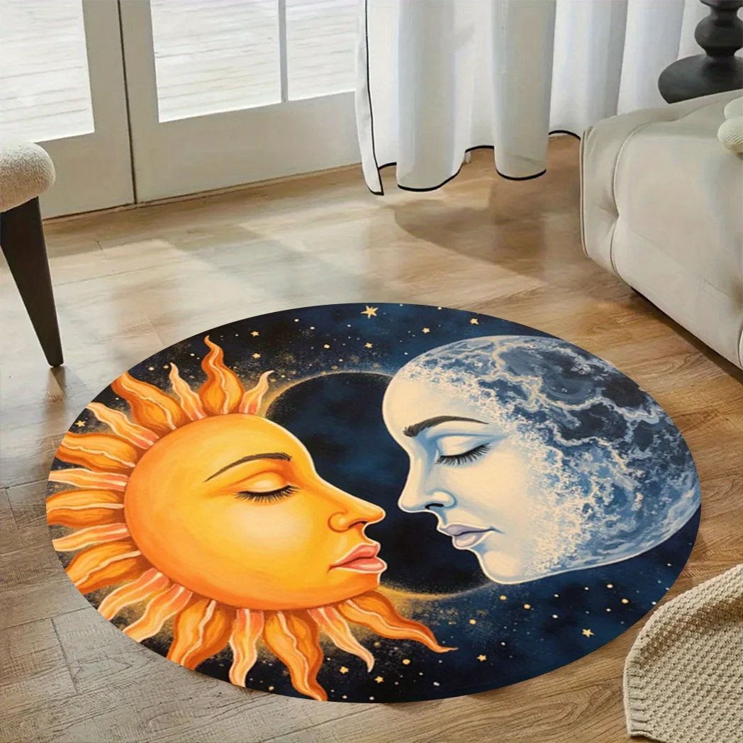 

1pc round rug with sun and moon - crystal velvet fabric, non-slip, suitable for living room and bedroom decoration