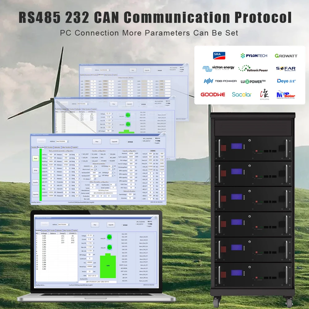 ชุดแบตเตอรี่ LiFePO4 200AH 48โวลต์10KW แบตเตอรี่ลิเธียมพลังงานแสงอาทิตย์6000รอบ RS485กระป๋อง16วินาที100A BMS สูงสุด32ขนานสำหรับอินเวอร์เตอร์ไม่ต้องเสียภาษี