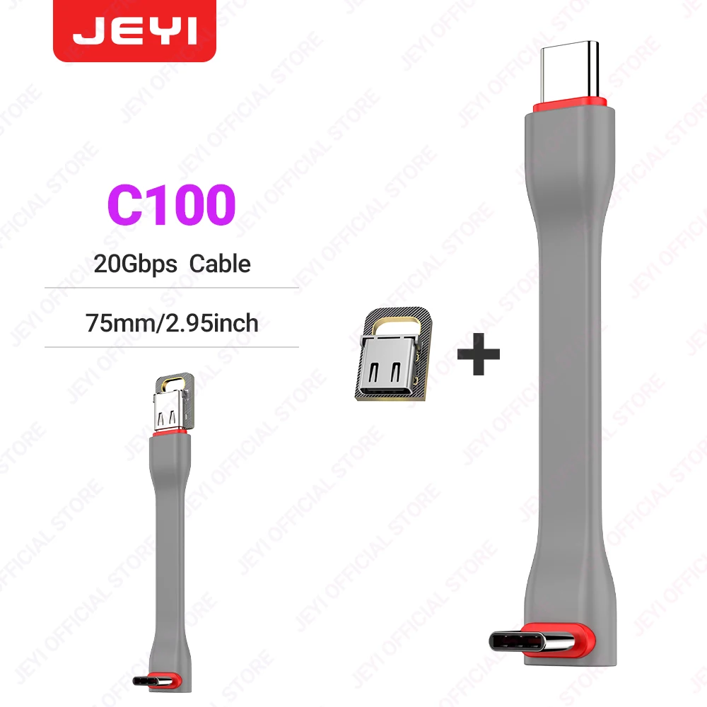 JEYI 20Gbps 90 ° USB-kabel C naar C PD 3A 60W 75MM Mobiele Power USB-C Kabel voor het opladen van powerbanks, MacBooks, laptops, tablets, iPhone 15 Pro
