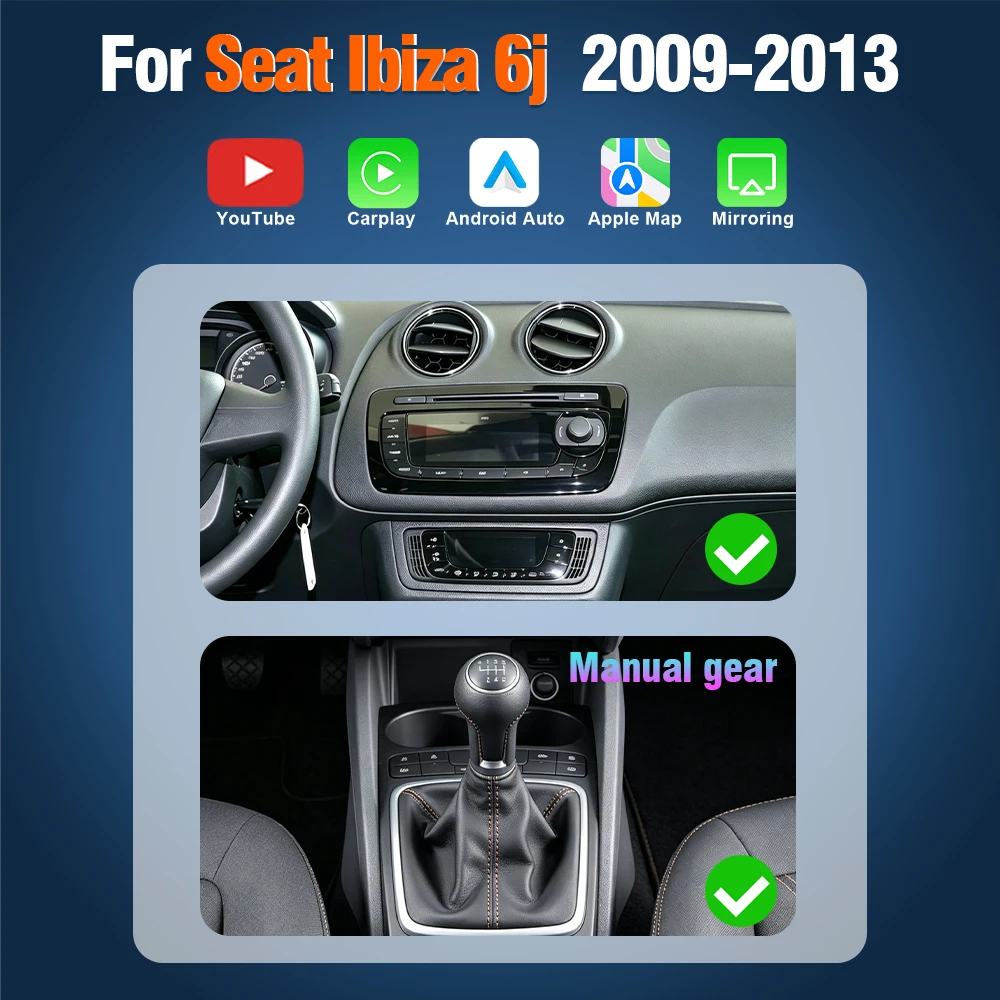 AUTOTOP 7" YouTube draadloze CarPlay Android Auto multimediasysteem autoradio voor Seat Ibiza 6j 2009-2013, touchscreen navigatie achteruitrijcamera