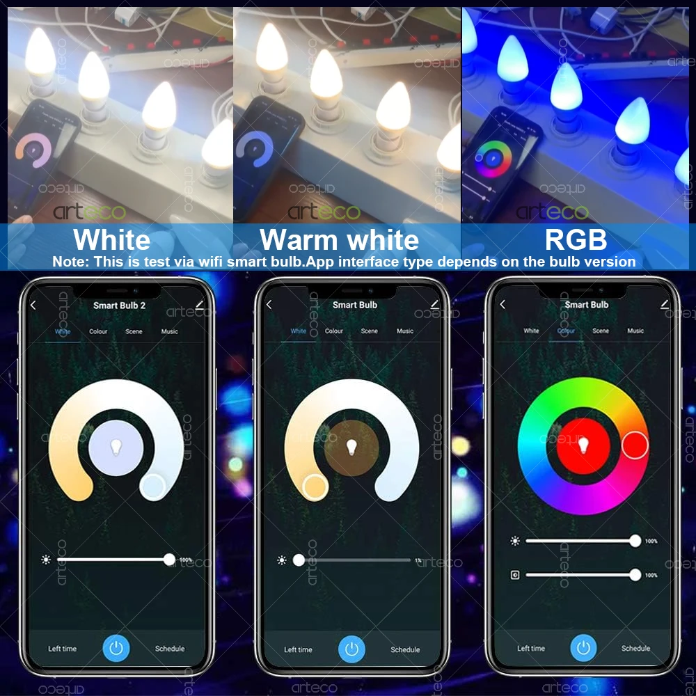Tuya E14 Smart Bulb WiFi Or Bluetooth Dimmable LED Light Bulbs RGBCW Smart Life App Chandelier Led Candle Lamp AC 220V-240V