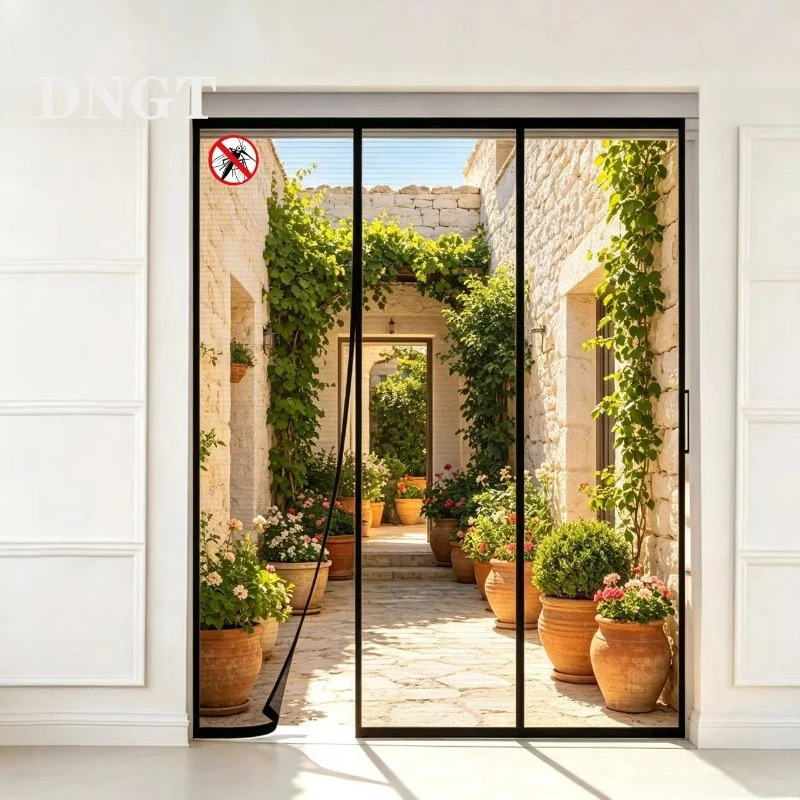 Durable Black Anti Mosquito Screen Door Magnetic Self Sealing Fly Mesh Curtain For Patio Sliding Balcony Door