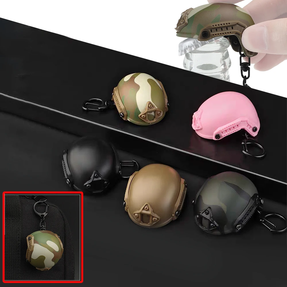 Mini helmet model keychain Car bag decoration hanging buckle Daily portable beer bottle opener personalized toy