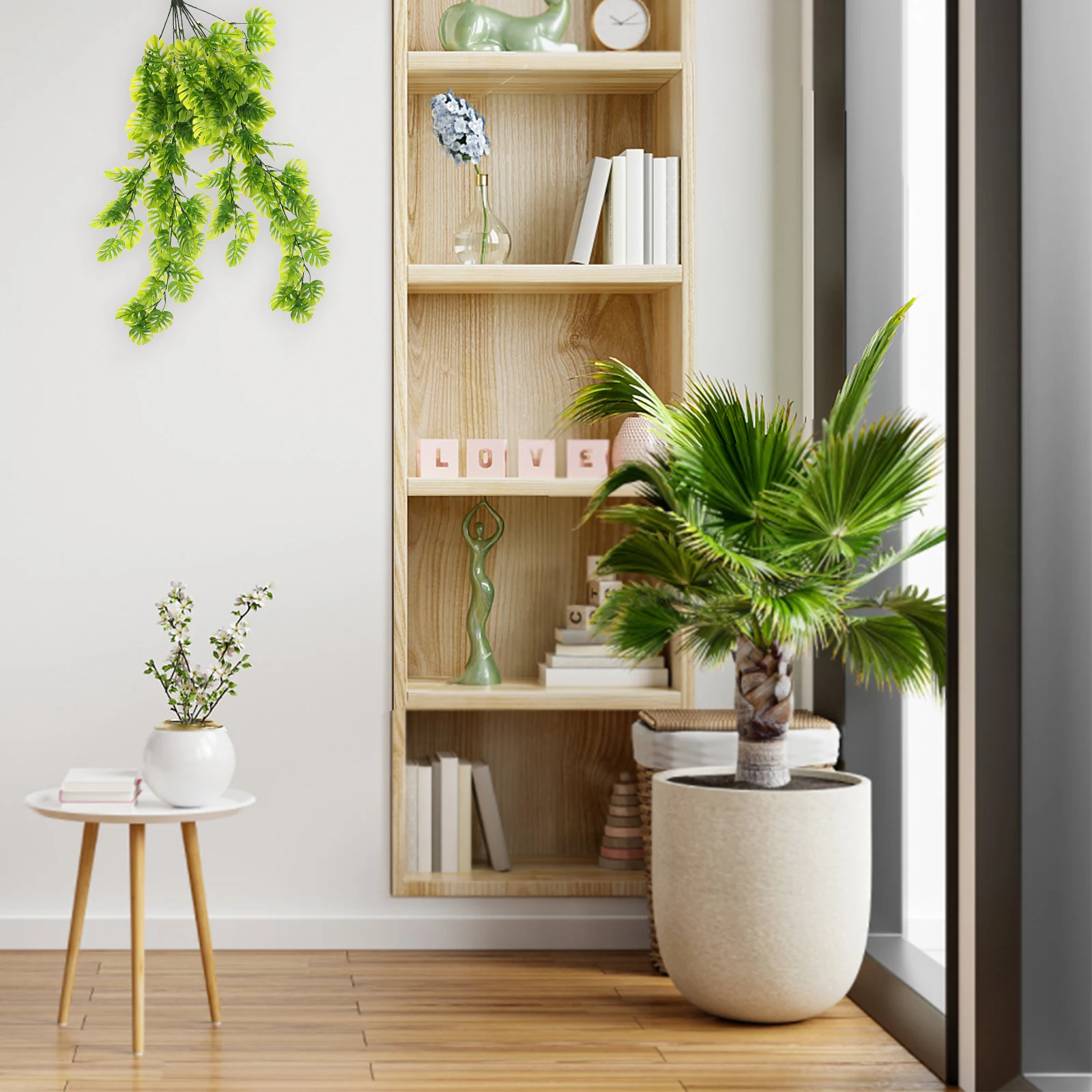 

2Pcs Hanging Artificial Plants Fake Monstera Rattan Wall Decor Realistic Plant Rattan for Natural Home Decoration