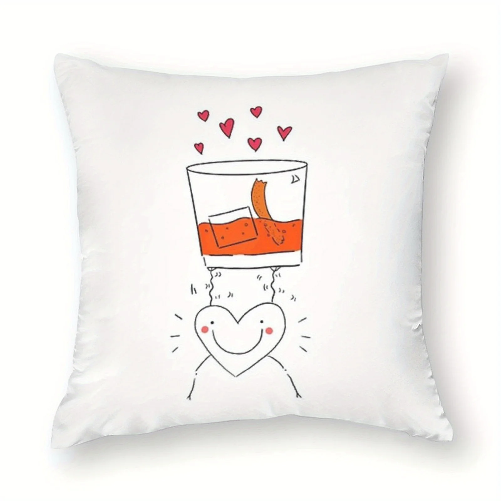 Pillow Cover Fun Cocktail Heart Design Single Sided Soft Polyester  Closure Machine Washable Decorative Sofa Bed Home Decor