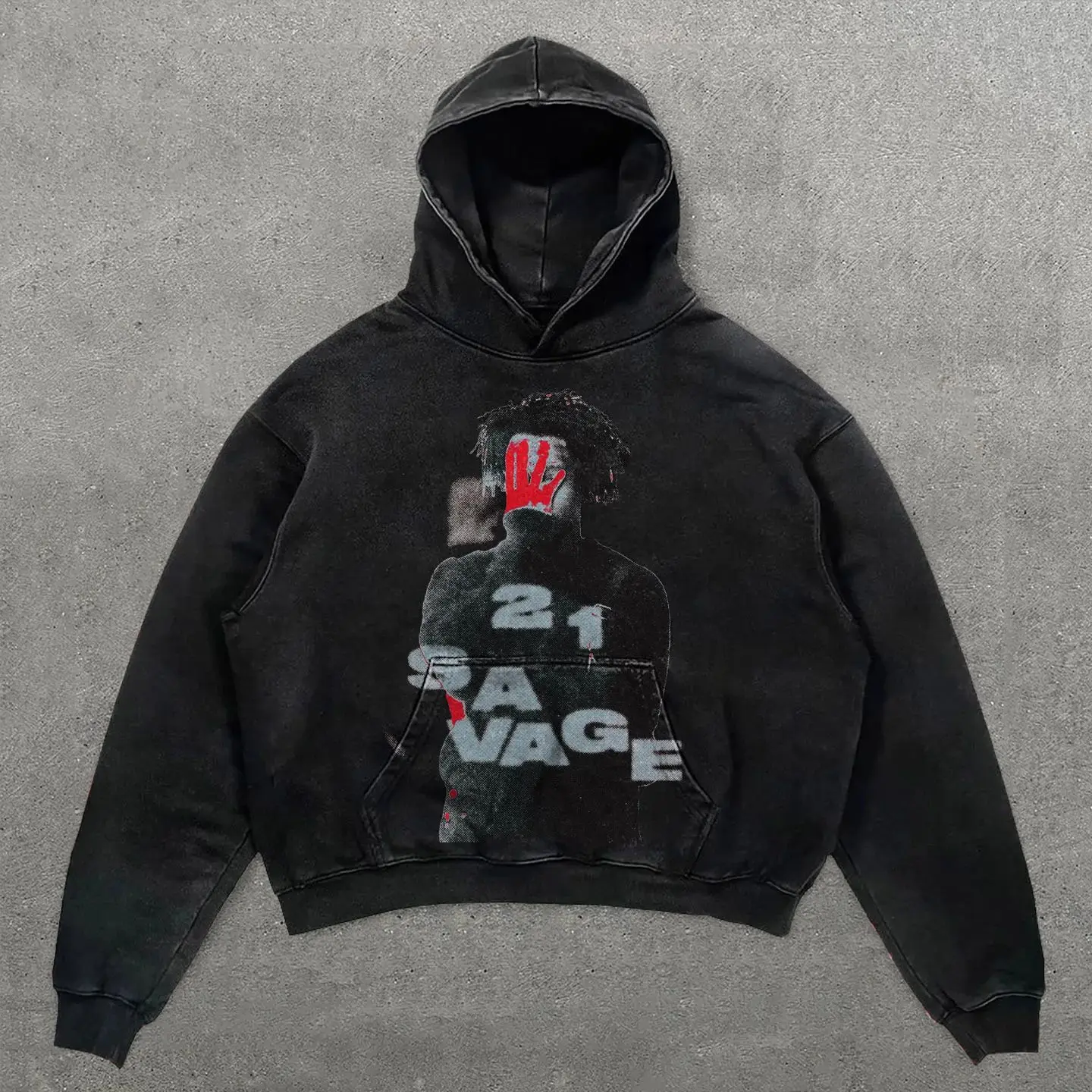 Vintage 21 Savage Print Hoodie hochwertige Streetwear übergroße lose Harajuku Y2k lässige Sweatshirt Trainings anzug Herren bekleidung