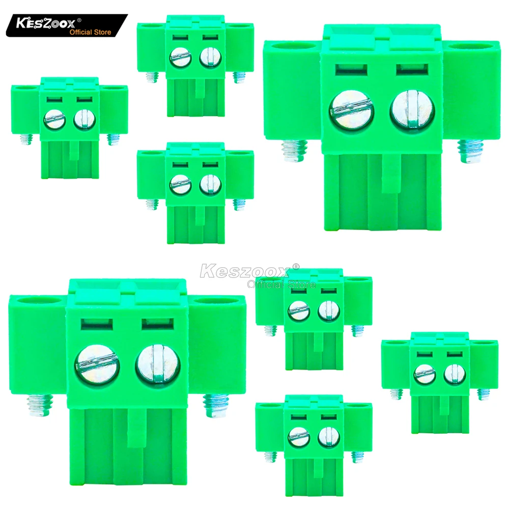 Keszoox 8 PCS 5.08mm 2 Pin Phoenix Type Connector Green PCB Screw Plug Terminal Block 2 Pole with Screwable Flanges