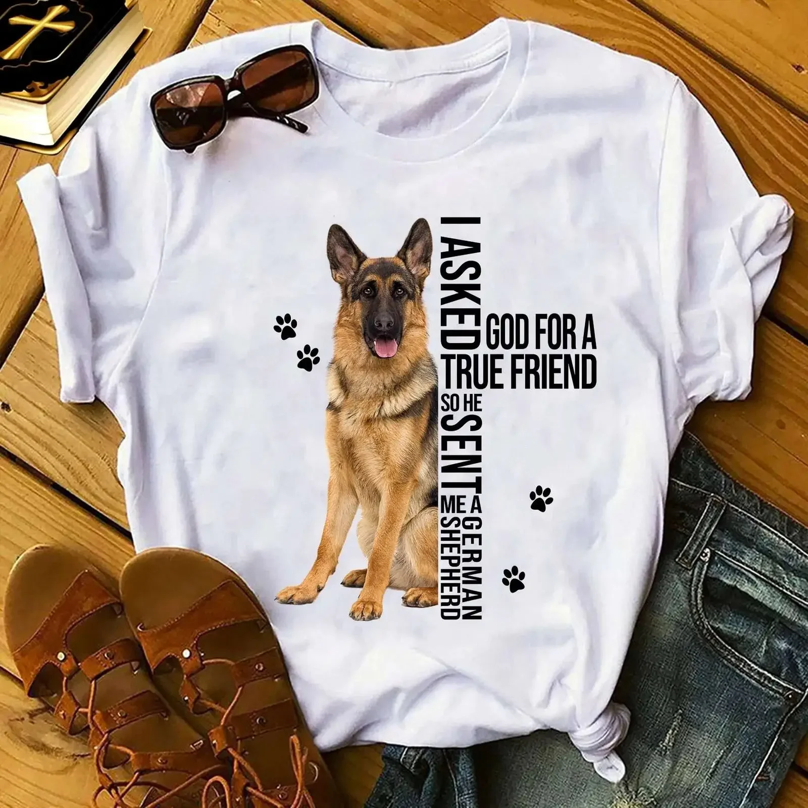 I asked god for a true friend so he sent me German Shepherd Jesus and dog vintage Washed Top For Everyday Wear Unisex graphic