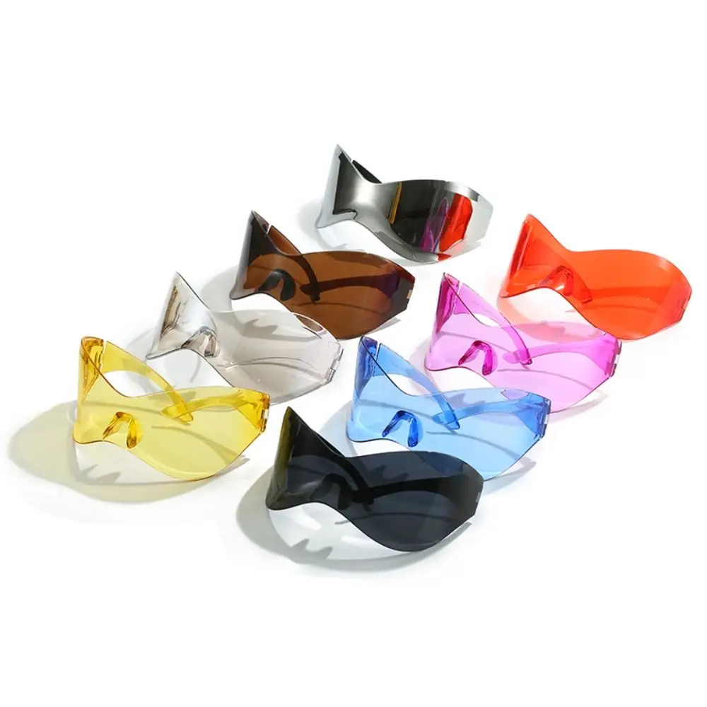 Futuristic Sunglasses Oversized Wrap Around Punk Y2K Goggles Silver Sports Sun Glasses Fashion Chic Rimless Shades for Men Women