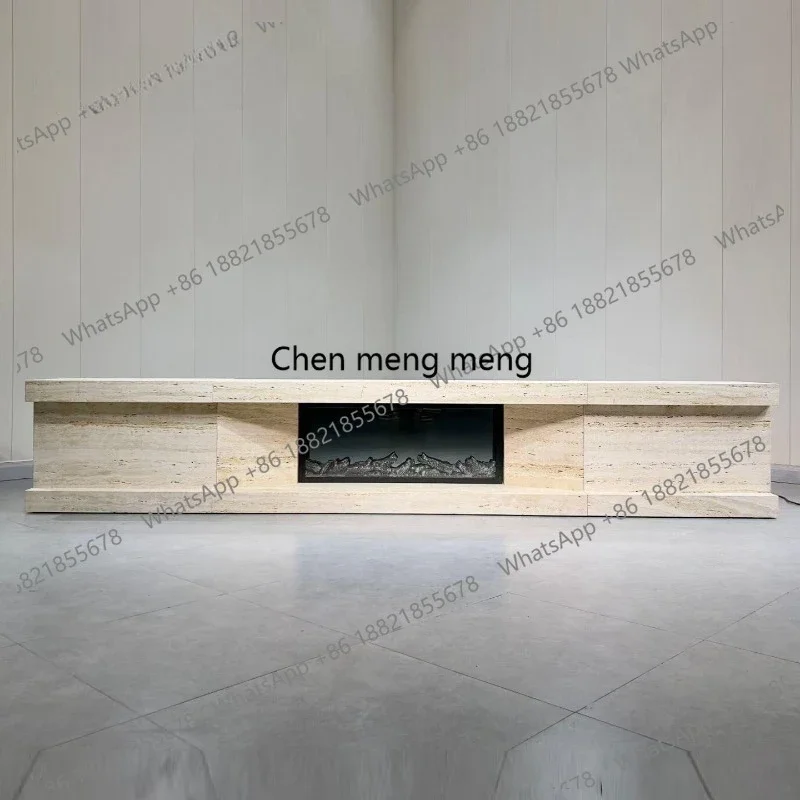 Natural Travertine TV Cabinet Villa Living Room Roman Travertine Wall TV Fireplace Cabinet Floor