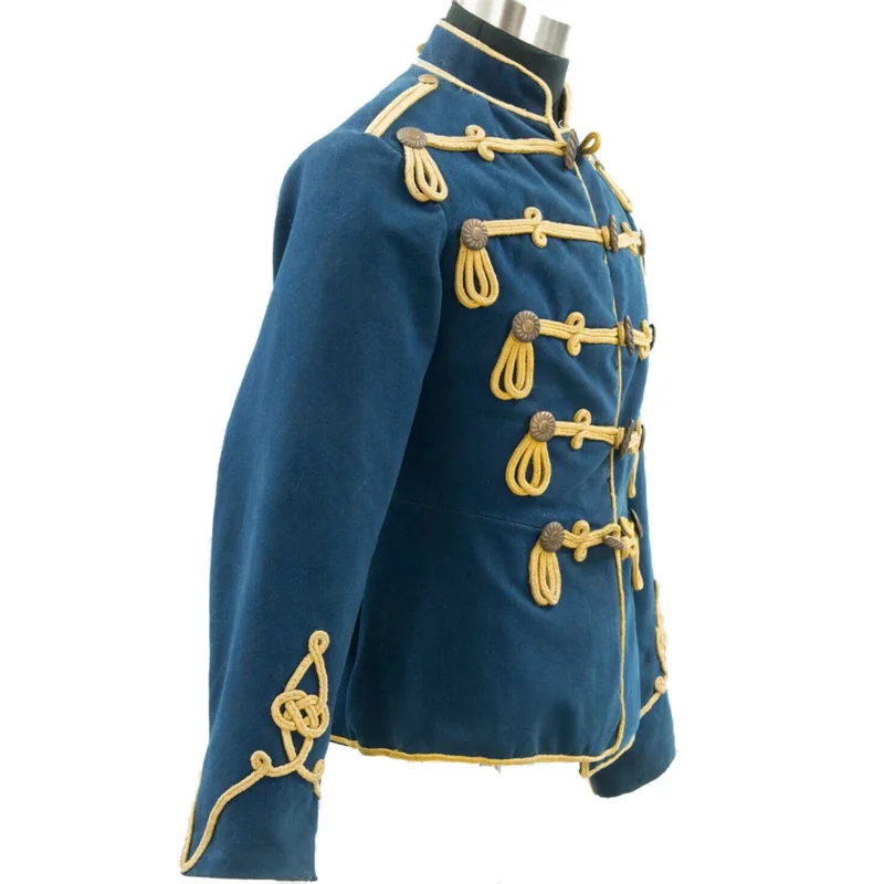 1860s Adult Men Imperial Prussian General Hussar Military Cosplay Costume Blue/Red Jacket Fahion Parade Coat Halloween Costumes