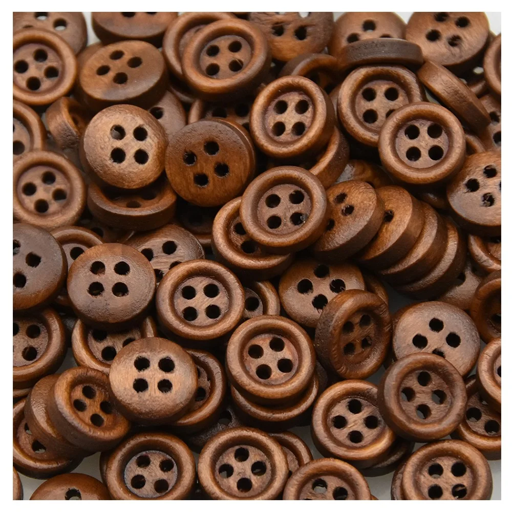 100 قطعة 10 مللي متر مختلط الألوان الصغيرة الخشب الطبيعي زر Diy بها بنفسك الأنابيب المستديرة 4 ثقوب أزرار خشبية الخياطة اكسسوارات الملابس للأطفال