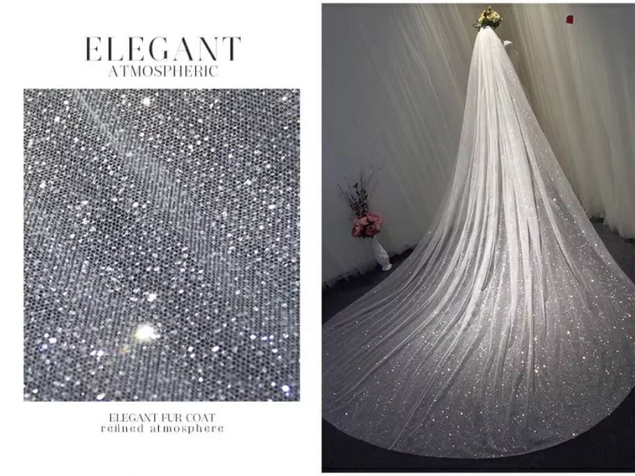 Extra-long train light veil, high-end bridal main wedding dress, champagne color, French wedding floor-length veil wedding headp