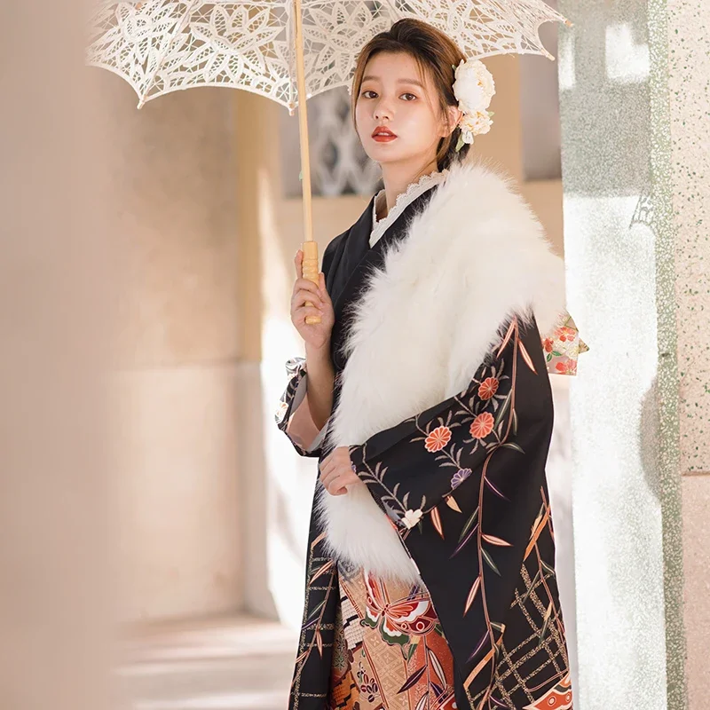 فستان نسائي رسمي على الطراز الياباني من Furisode كيمونو كلاسيكي جميل بطبعات فراشة يوكاتا أزياء تنكرية لأداء الفستان