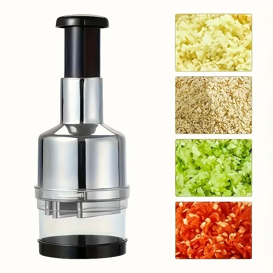 304 Stainless Steel Manual Garlic Press Vertical Hand Cutter Chopper for Onion Nuts Vegetable Food with Storage Kitchen Tool