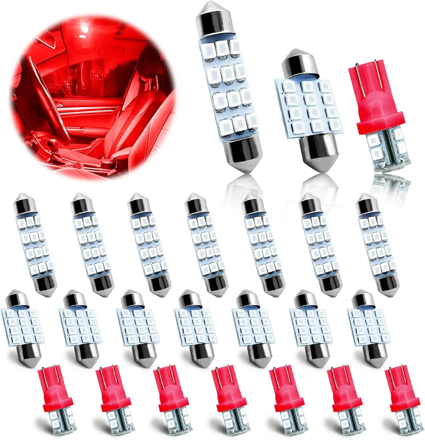 

24PCS LED Interior Car Bulbs T10 31/42mm for Dome & License Plate Lights (Red)