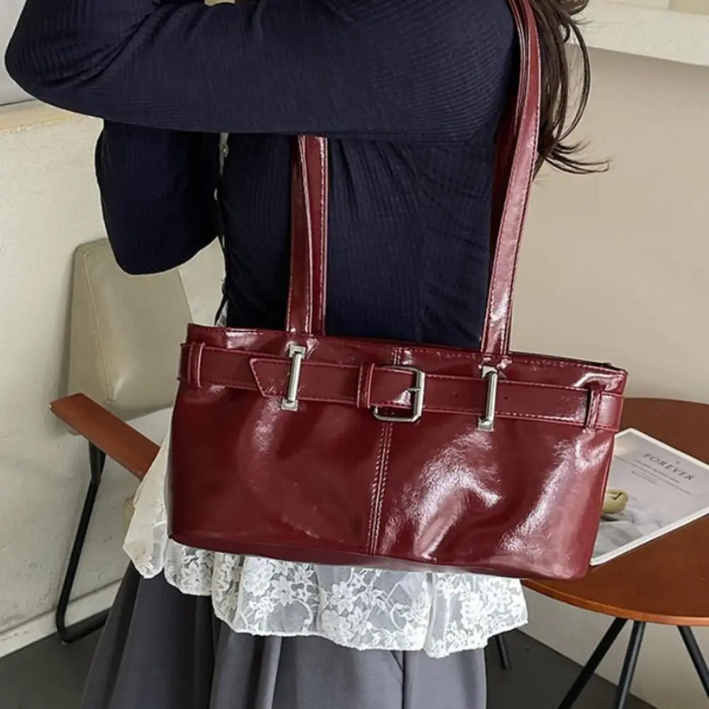 

Portable French Buckle Shoulder Bag Solid Color Y2k Leather Underarm Bag Leisure Commuting Women's Armpit Bag Girls
