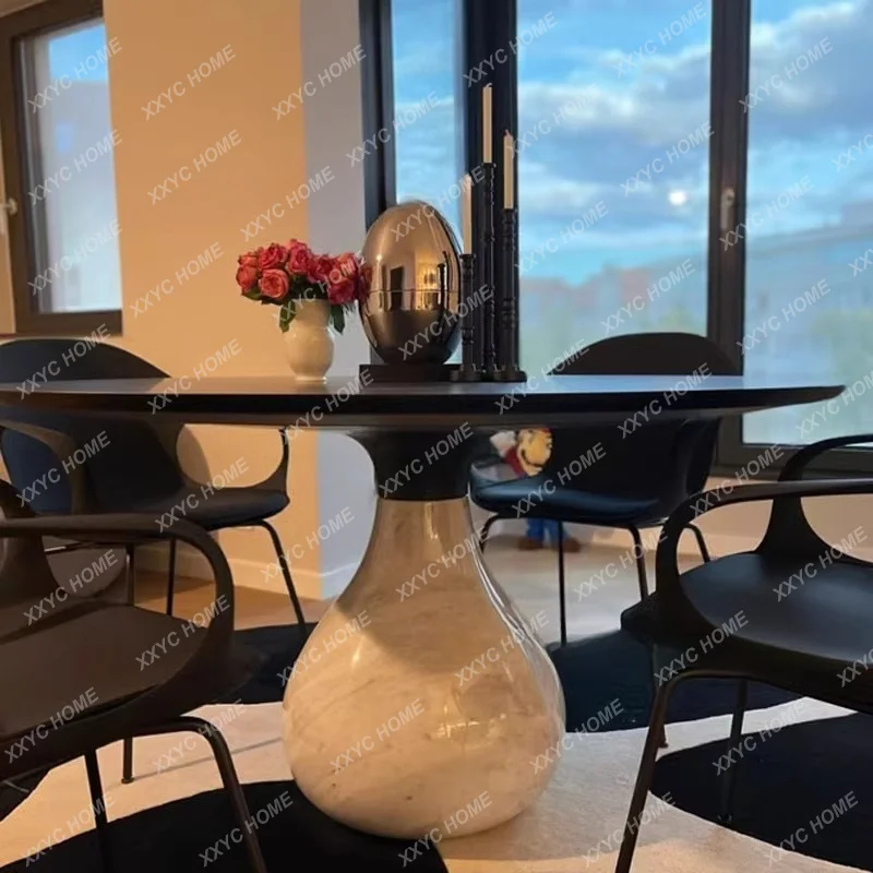 Rock slab water drop shape dining table high-end villa hotel marble round table dining table
