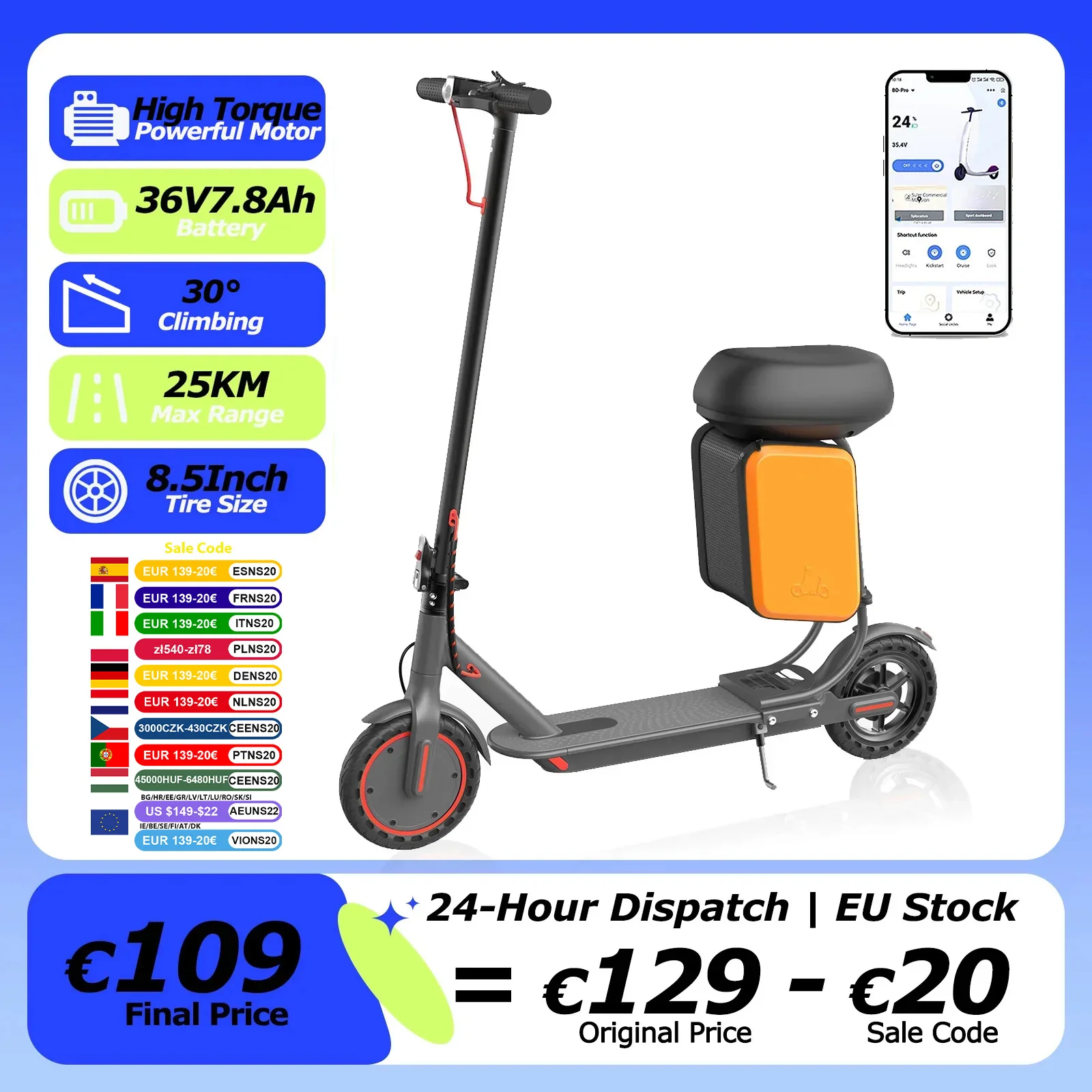 Image of JUICEASE R1PRO Elektroroller mit Leistungsstarkem Motor 36V7.8Ah 25KM Reichweite mit Großem Stauraum Doppelbremsen 8,5 Zoll mit APP 25 ° Kletter-E-Scooter