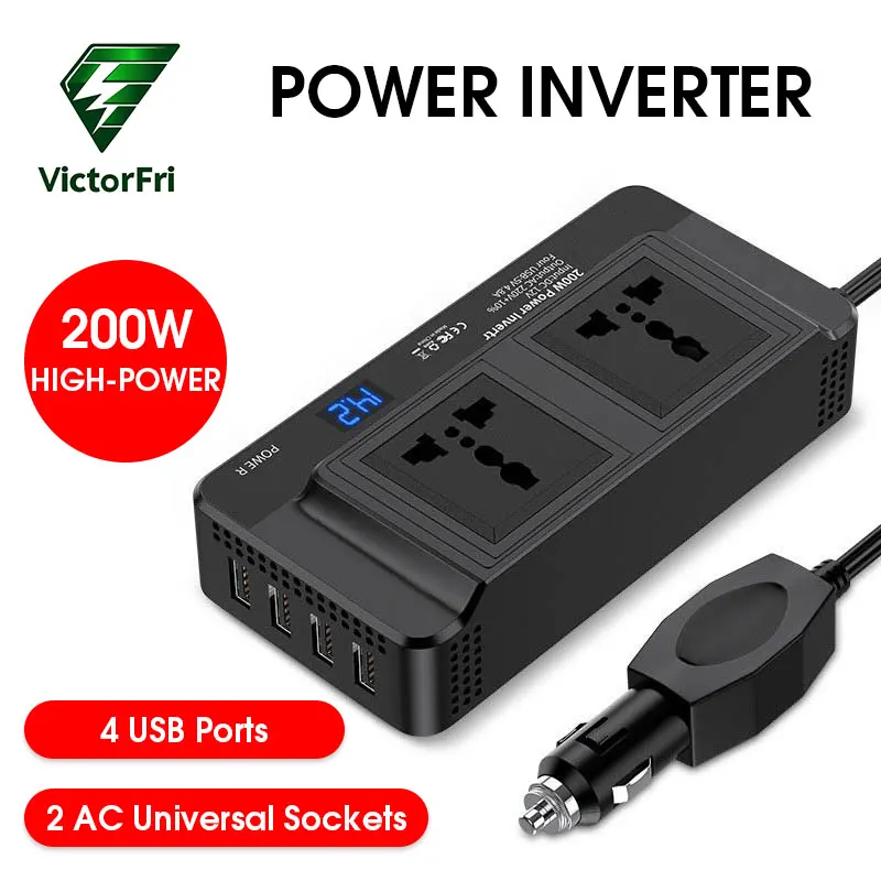 VictorFri 4 USB Peak Power 400W DC to AC 12V to 220V Car Inverter Accessories Cigarette Lighter 200W Power Inverter EU Sockets