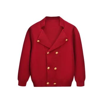 British Kids Knitted Cardigan Coat 4 British Kids Boys Knitted Cardigan Coat Primary School Uniform Autumn Winter Children Girls Solid Color Double Breasted Sweaters 4