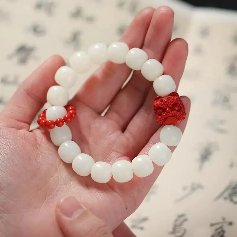 الطبيعية الأبيض اليشم بودي سوار الطراز القديم حبة Xingshi باليد حلقة بوذا الخرز اليد مجوهرات زوجين الصديقات هدية