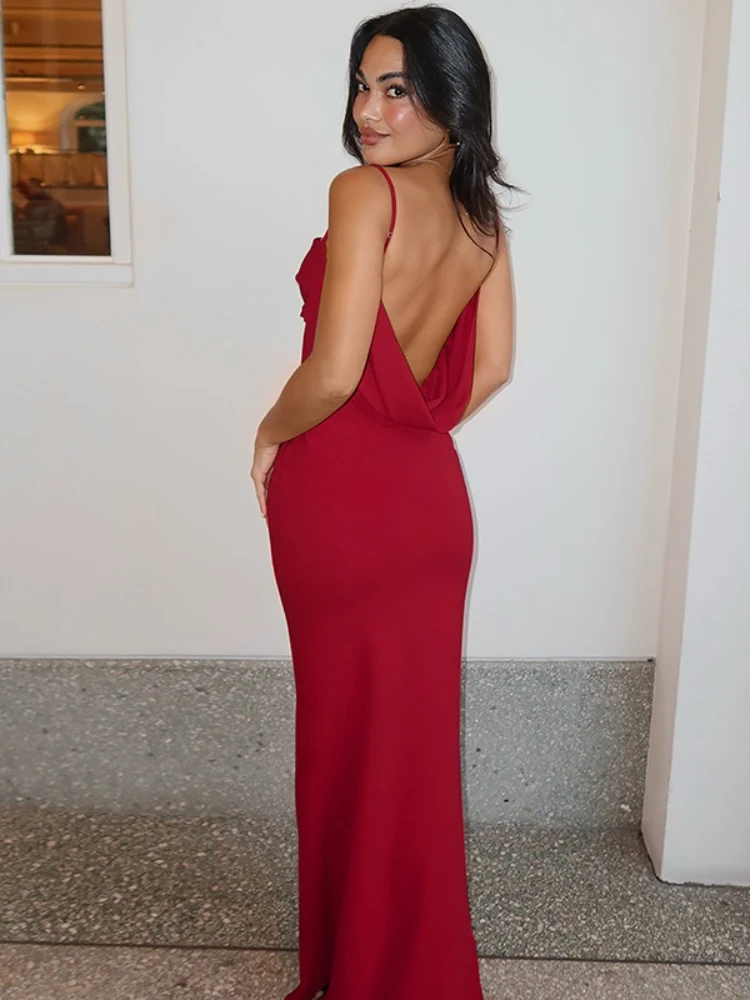 เสื้อผ้าผู้หญิง 2025 ฤดูร้อนใหม่แฟชั่นเซ็กซี่Backless SuspenderสีทึบSlim Fitเผ็ดสาวอารมณ์ชุด