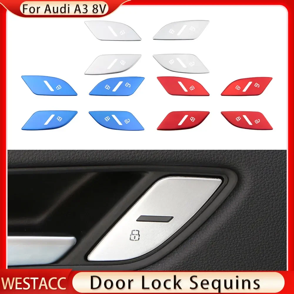 Car Door Lock Button Sticker Cover Sequins for Audi A3 8V 2013 2014 2015 2016 2017 2018 2019 4Pc Decoration Stickers Accessories