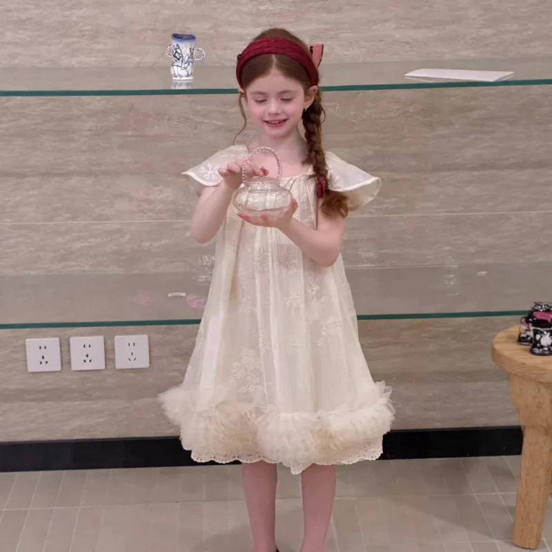 

26Summer new style puffy tulle princess dress for girls, high-quality heavy-duty lace large hem dress