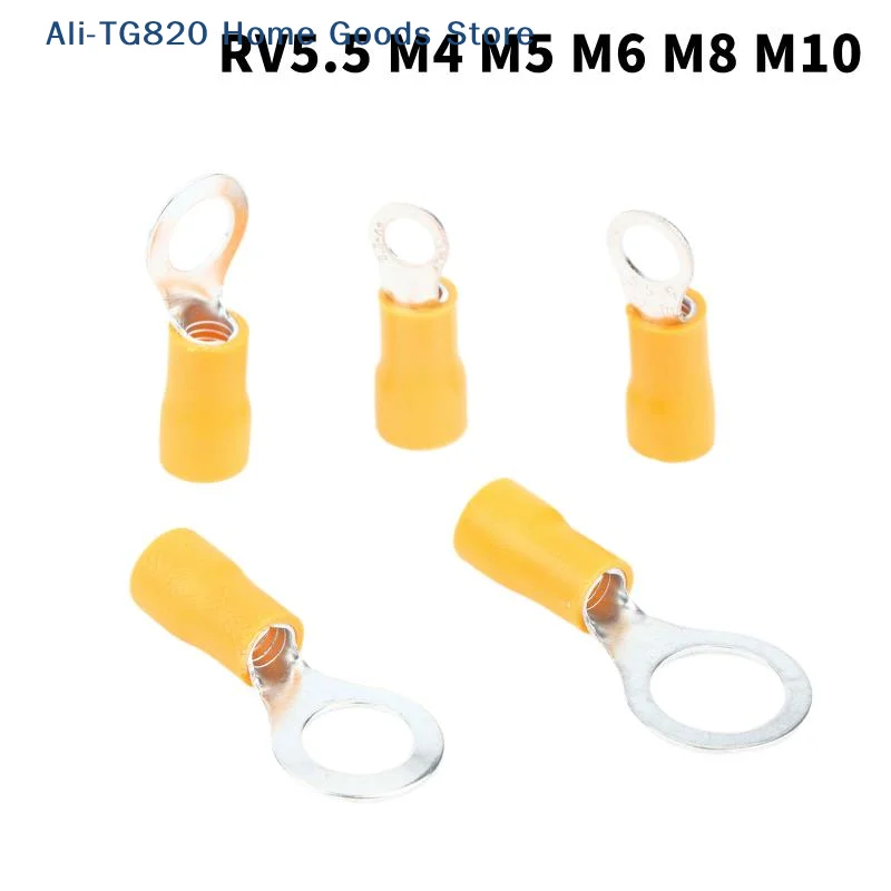 [TG820]10/50 Pcs RV5.5 M4M5M6M8M10 Yellow 12-10AWG Ring Crimp Terminal Insulated Electrical Cable Wire Connector