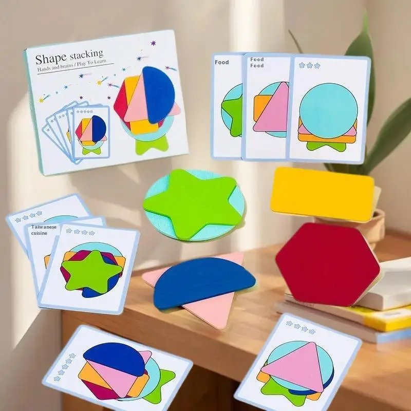 Set Puzzle Engrossing Forme geometriche realizzate in legno Giochi educativi impilabili con colori