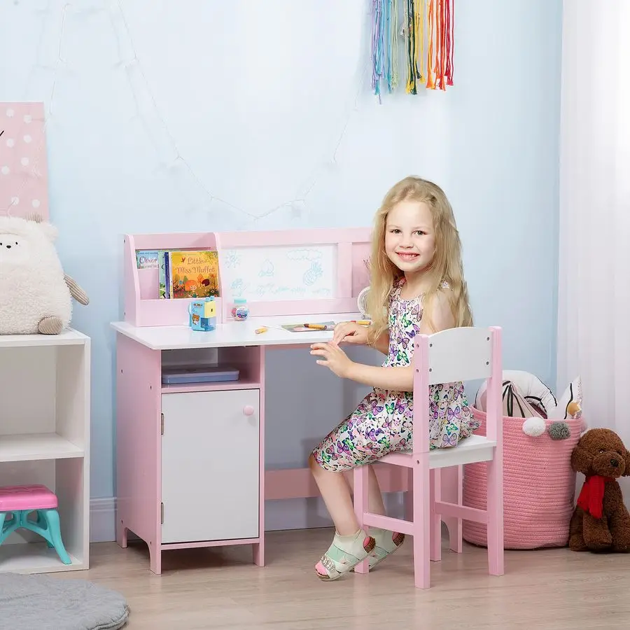 Ensemble bureau et chaises pour tout-petits, bureau d'écriture pour enfants, Table d'étude pour enfants avec tableau blanc, armoire de rangement, meubles pour enfants, Art Gi