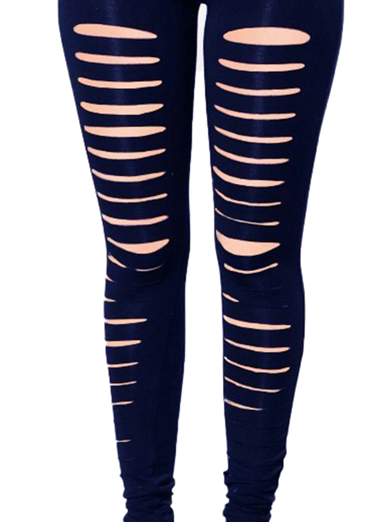 เลกกิ้งรัดรูปแบบมีรูด้านหน้าสีน้ำเงินเข้มของผู้หญิงเลกกิ้งรัดรูปแฟชั่นผ้ายืดสำหรับฤดูใบไม้ผลิและฤดูร้อนใหม่