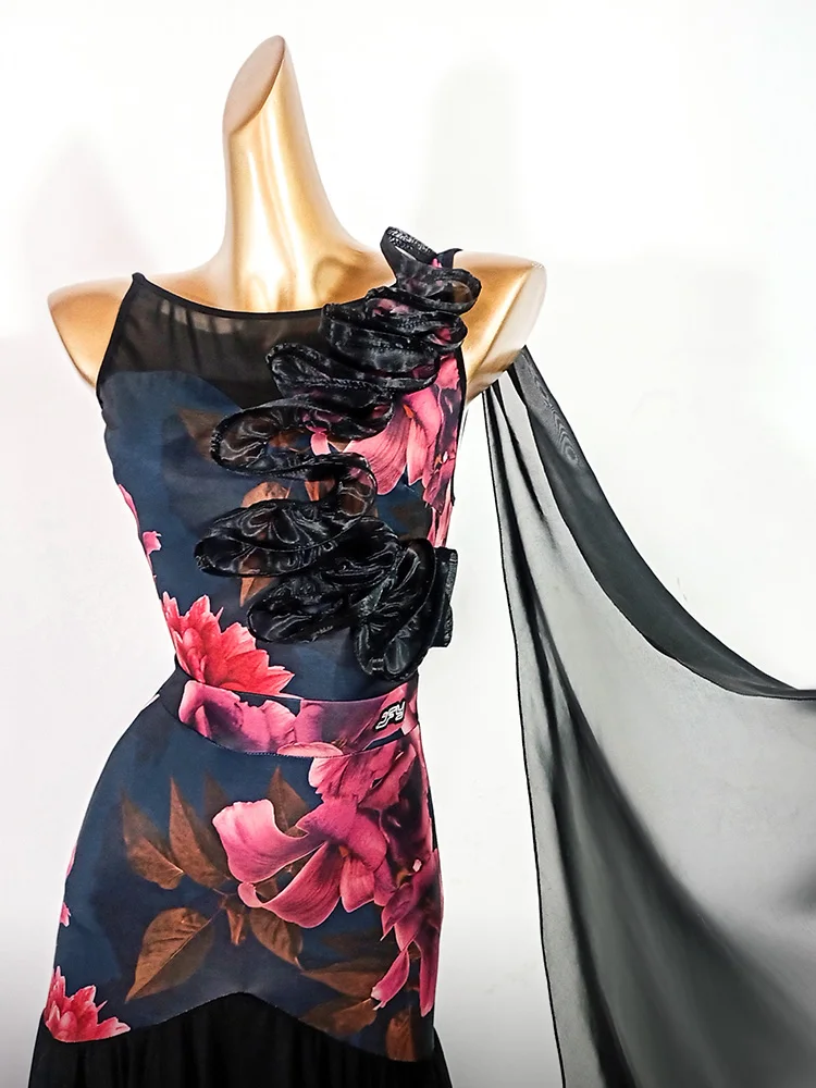 Mulheres sem mangas bodysuit balanço saia terno valsa dança moderna desempenho vestido de dança de salão roupas competição