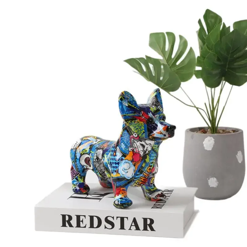 

Creative water transfer color corgi resin handicrafts decorative ornaments living room desktop office home gift