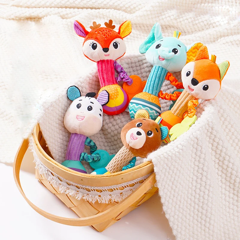 Handheld Tooth Glue Stick Plush Toy for Babies 0-1 Year Old Soothing Bed Bell Puzzle Shaking Bell Infant Developmental Toy