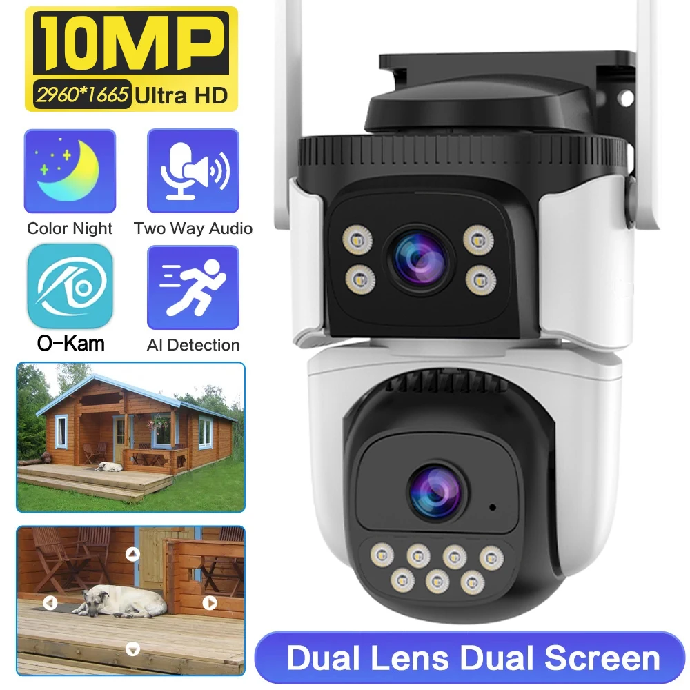 

Wireless CCTV Surveillance Camera Wifi 5MP 10MP Dual Lens Two Screens Security IP Camera Outdoor Waterproof Smart Home PTZ CCTV